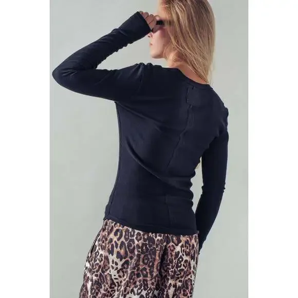 Ribbed Henley Long Sleeve Top - Picture 5 of 7